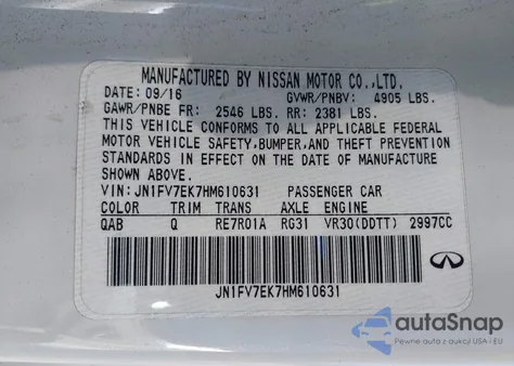 2017 Infiniti Q60 3.0T Red Sport 400 z USA, uszkodzony, nr VIN JN1FV7EK7HM610631